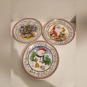 Vintage Lilian Vernon Ceramic 9in Plates Santa Christmas Snowman Tree Set Of 3
